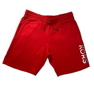 MICHAEL KORS Y2K Fleece Sweat Shorts Men M Red Logo Elastic Waist Athletic